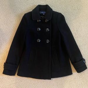 Anne Klein Women’s Wool Pea Jacket with Inverted Pleat on the back, size XS